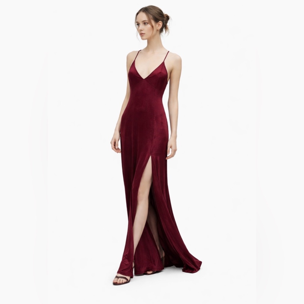 Lulus Velvet Babydoll Sleeveless V-Neck Maxi Dress Red Holiday Dark Romantic L